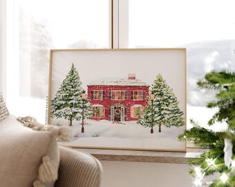 Christmas House Print | Holiday Wall Art, Winter Wonderland, Christmas Prints, Winter Prints, Christmas Printable, Digital Download