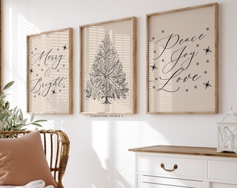 Set of 3 Christmas Prints | Modern Christmas Art, Xmas Printable Home Decor, Christmas Decorations, Christmas Art, Trendy Holiday Art