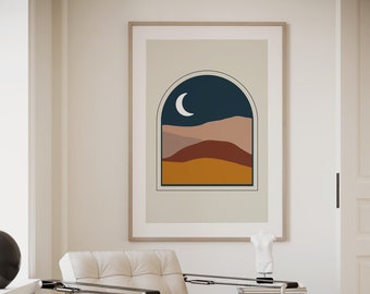 Abstract Moon Landscape Art Print | Boho Nature Wall Decor (Digital Download)