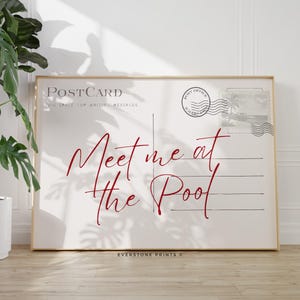 Ontmoet me bij de Pool Briefkaart | Trendy kustmuurkunst, kustkleindochter Beachy decor, zomerse ansichtkaart, schattige girly retrokunst