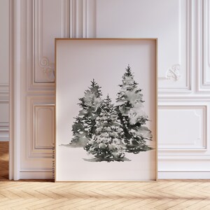 Impression d&#39;arbre à feuilles persistantes enneigé | Art imprimable de Noël, peinture aquarelle d&#39;arbre, art mural hiver, pays des merveilles de l&#39;hiver, téléchargement immédiat