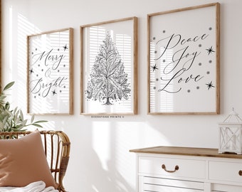 Set of 3 Christmas Prints | Modern Christmas Art, Xmas Printable Home Decor, Christmas Decorations, Christmas Art, Trendy Holiday Art