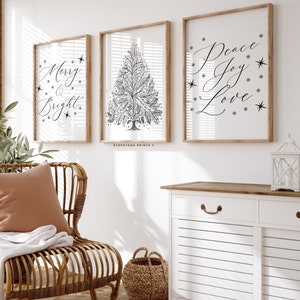 Set of 3 Christmas Prints | Modern Christmas Art, Xmas Printable Home Decor, Christmas Decorations, Christmas Art, Trendy Holiday Art