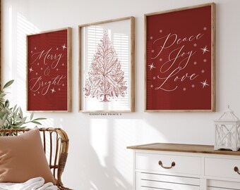 Set of 3 Christmas Prints | Modern Christmas Art, Xmas Printable Home Decor, Christmas Decorations, Christmas Art, Trendy Holiday Art