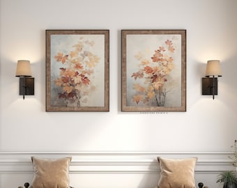 Conjunto de 2 folhas rústicas | Pintura de natureza morta, impressão de parede de outono vintage, decoração de outono de Halloween, impressão de ação de graças