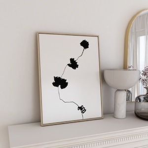 Arte Flor Negra | Arte floral de parede, estampas de flores silvestres, arte botânica, arte de linha de flores, impressão floral mínima, flores de desenho de linha