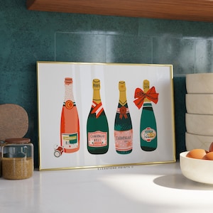 Champagne Bottle Art | Bar Cart Art, Cocktail Print, Bar Wall Art, Kitchen Art Printable, Alcohol Poster, Printable Art