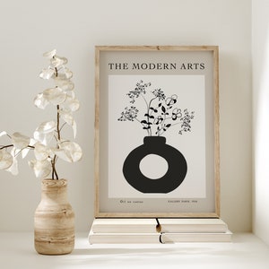 Flor en arte de jarrón / estampado floral, arte de pared de flores, arte de jarrón, minimalista neutro, impresión minimalista, arte de sala de estar, arte de pared imprimible