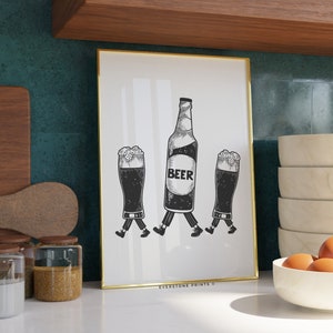 Retro Walking Beer Art | Bar Cart Art, Kitchen Art, Beer Print, Retro Kitchen Art, Bar Prints, Beer Art,  Printable Wall Art