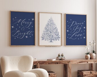 Set of 3 Christmas Prints | Modern Christmas Art, Xmas Printable Home Decor, Christmas Decorations, Christmas Art, Trendy Holiday Art