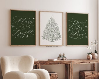 Set of 3 Christmas Prints | Modern Christmas Art, Xmas Printable Home Decor, Christmas Decorations, Christmas Art, Trendy Holiday Art