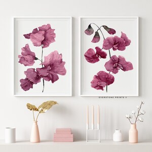 Purple Flower Set of 2 Prints | Botanical Flower, Floral Wall Art, Wildflower Art, Florist Gift, Spring Flower Wall Set, Printable Art