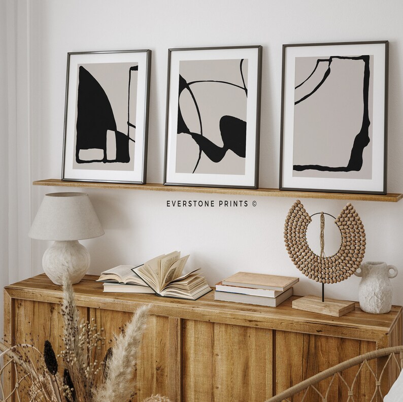 Black Beige Set of 3 | Abstract Wall Art | Bedroom Wall Art | Living ...