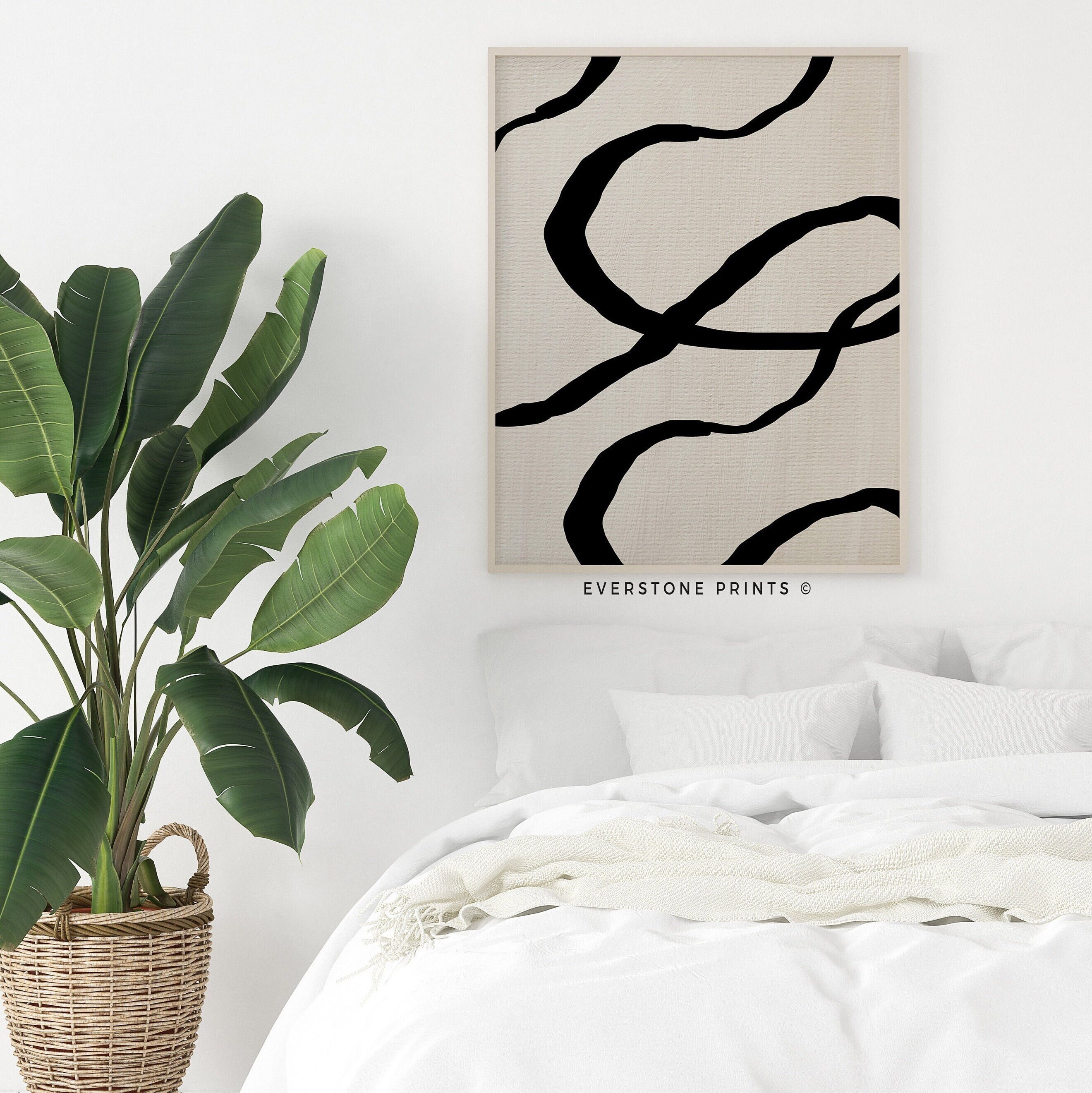 Abstract Black Line Art | Contemporary Art | Black Line Print | Modern Art | Abstract Art | Black Beige Wall Art | Printable Wall Art