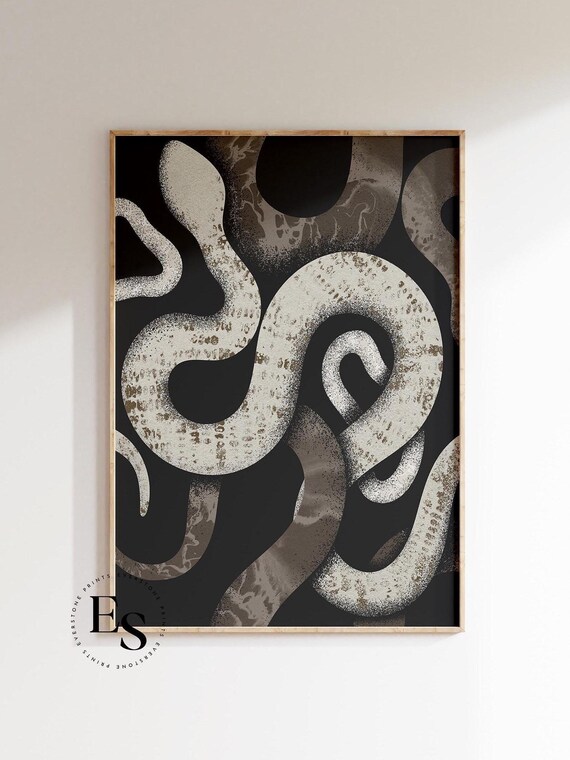 Reptile Snake Art | Serpent Art, Monochrome Art, Abstract Boho Print, Reptile Poster, Mystical Snake, Snake Folk Art, Black White Art