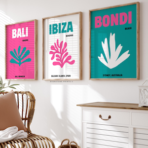 Set of 3 Preppy Room Decor | Travel Poster, Girly Dorm Art, Colorful Y2K Posters, Trendy Girly Art, Printable Digital Art