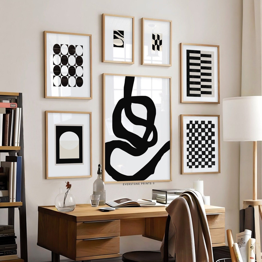 Abstract Print Modern Abstract Print Set of 7 | Gallery Wall Set, Neutral Abstract Art ...