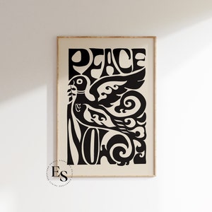Vrede nu afdrukken | Vredesduif Poster | Groovy kunst aan de muur | Vredesteken | Retro kunst aan de muur | Vintage kunst | Psychedelische kunst | Jaren zestig kunst aan de muur