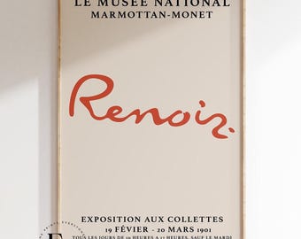 RENOIR Exhibition Print | Mid-Century Poster, Renoir Decor, Exhibition Poster, Museum Poster, Pierre Renoir Exhibition, Printable Wall Art
