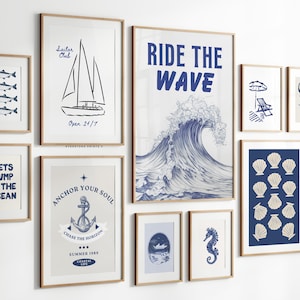 Nautical Coastal Gallery Wall Art | Summer Art Prints, Beachy Wall Art, Trendy Beach Art,Beach Wall Digital Art