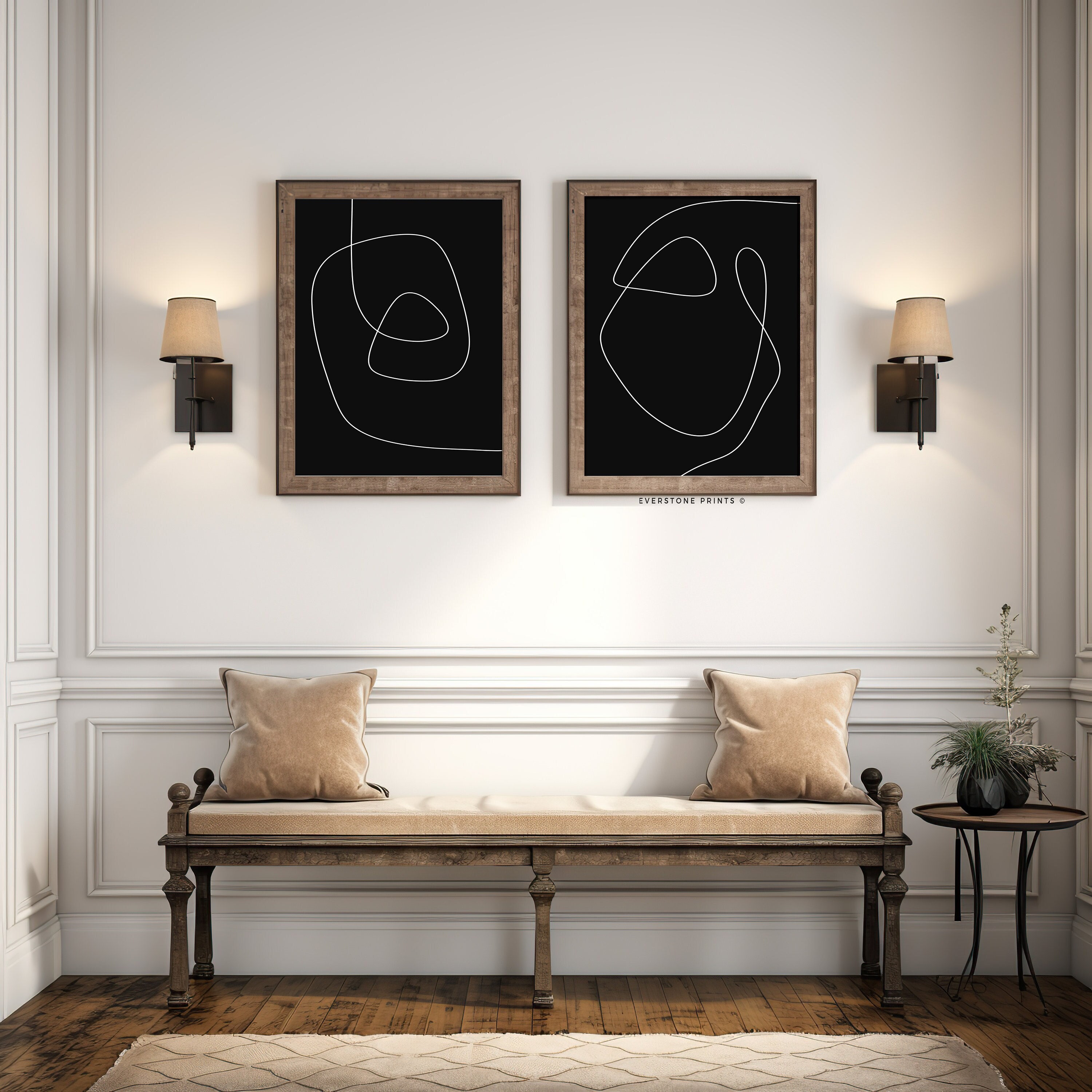 Minimalist Black Set of 2 Line Art Print | Black White Line Art ...