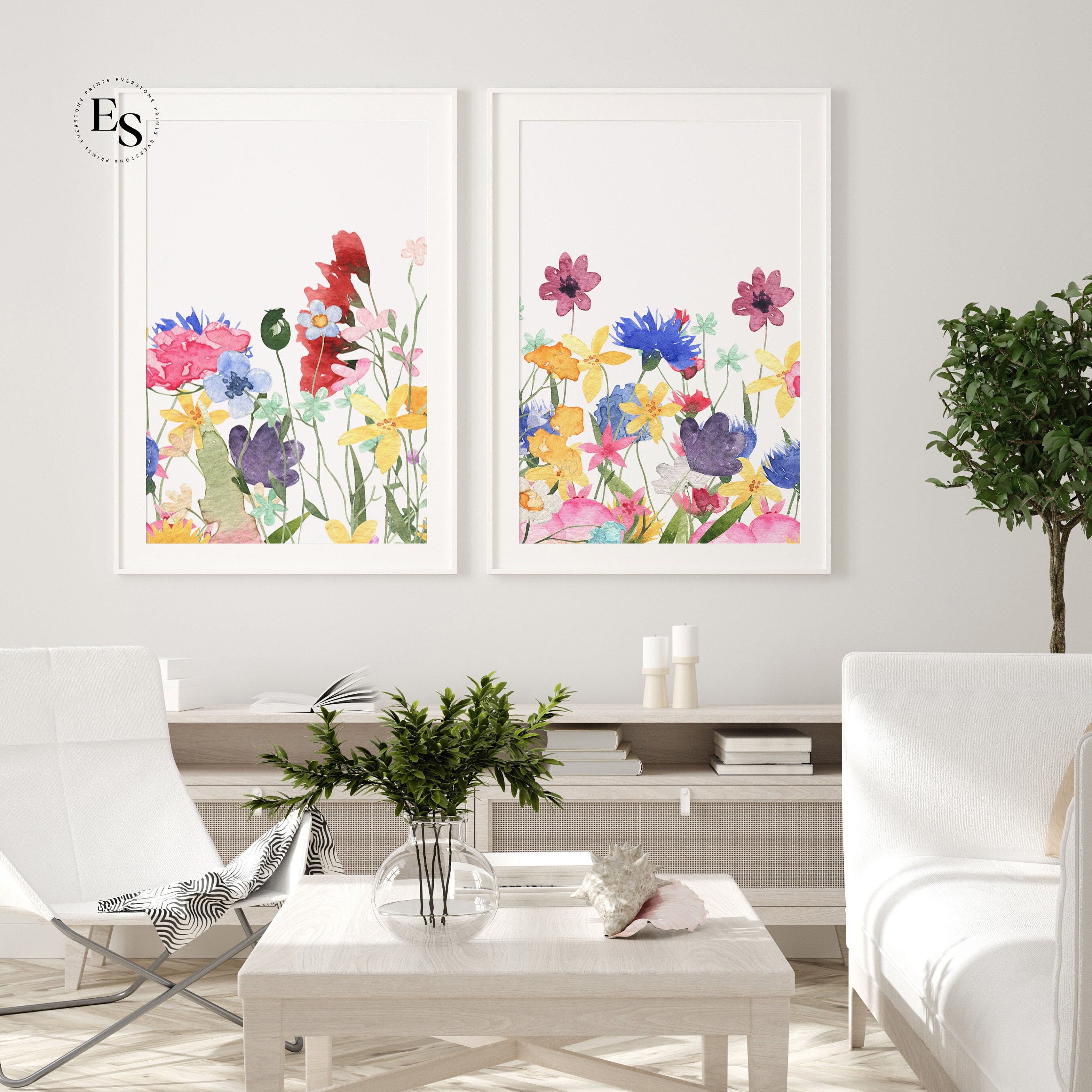 Colorful Wildflower Print Set of 2 | Bright Floral Prints, Botanical ...
