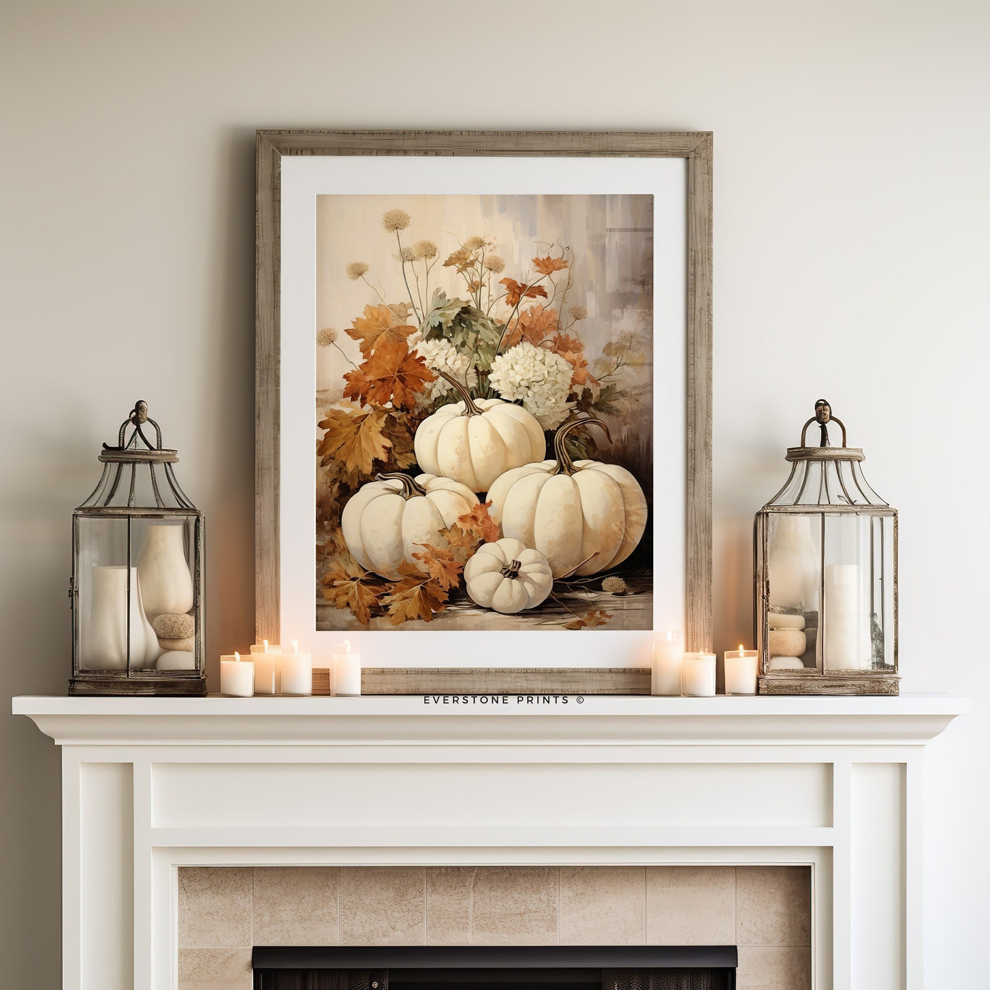 White Pumpkin Still Life Painting | Rustic Fall Art, Vintage Autumn ...