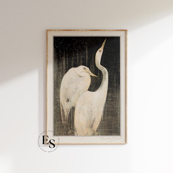 Vintage Crane Bird | Bird Print, Vintage Animal Print, Vintage Wall Art, Japanese Poster, Japan Wall Art, Printable Download