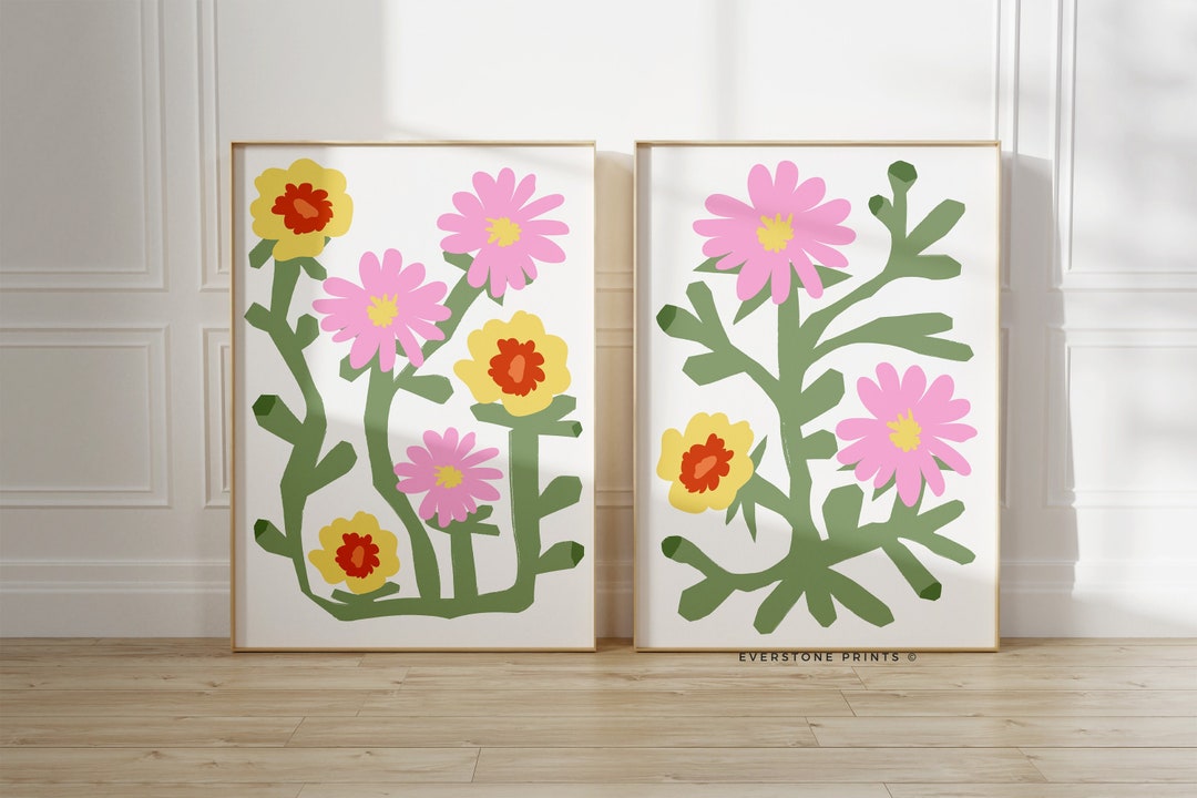 Pastel Flower Wall Art Set Botanical Flower, Floral Wall Art, Wildflower Art, Florist Gift