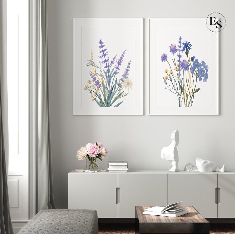 Set of 2 Watercolor Wildflower Art Colorful Bright Floral - Etsy