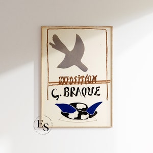 Georges Braque Bird Poster | Vintage Exhibition Poster, Bird Drawing, High Quality Printable Art, Minimalist Art, Printable Wall Art