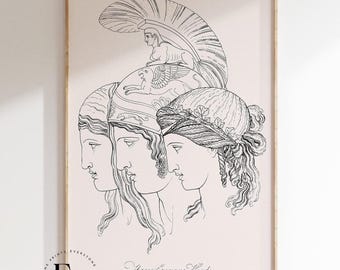 Impresión de tres cabezas griegas / Arte de estatuas griegas / Arte de la mitología griega / Impresión de estatuas romanas / Arte griego antiguo / Impresión de guerreros griegos /