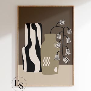 Impresión de jarrón floral bohemio / Póster minimalista, Impresión minimalista, Arte mural con jarrón, Arte de mediados de siglo, Arte mural floral, Flor abstracta, Arte imprimible
