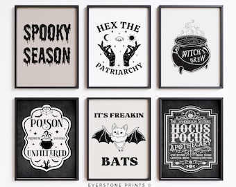 Set of 6 Halloween Prints | Halloween Wall Art | Witch Wall Art | Spooky Print | Skeleton Wall Art | Halloween Printable | Printable Art