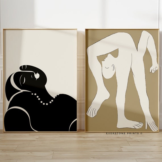 Picasso Print Set, Picasso art print, Picasso Poster, Picasso Sketch, Black and Beige, Abstract Wall Art, Exhibition Poster Set, Gallery Set