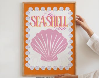 The Sea Shell Club | Beachy Wall Art, Girly Wall Art, Coastal Print, Beach Print, Colorful Preppy Trendy Summer Print, Seashell Print