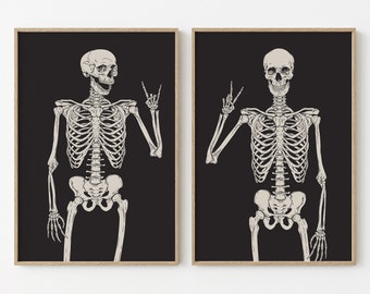 Skeleton Wall Set of 2 | Halloween Wall Art | Halloween Printables | Halloween Wall Decor | Fall Wall Art | Skeleton Prints | Printable Art