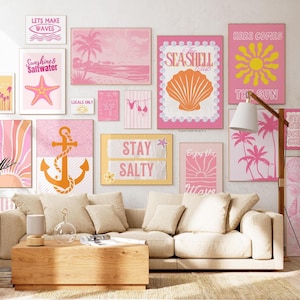 Preppy Coastal Wall Art Bundle | Summer Art Prints, Beachy Wall Art, Trendy Beach Art, Ocean Seashell Art, Girly Wall Art, Bikini Poster