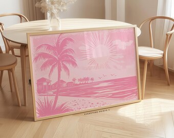 Sunset At Beach Art, Surfer Wall Art, Beach Wall Art, Ocean Wall Art, Pastel Colors, Surfing at Sunset, Girly Wall Art