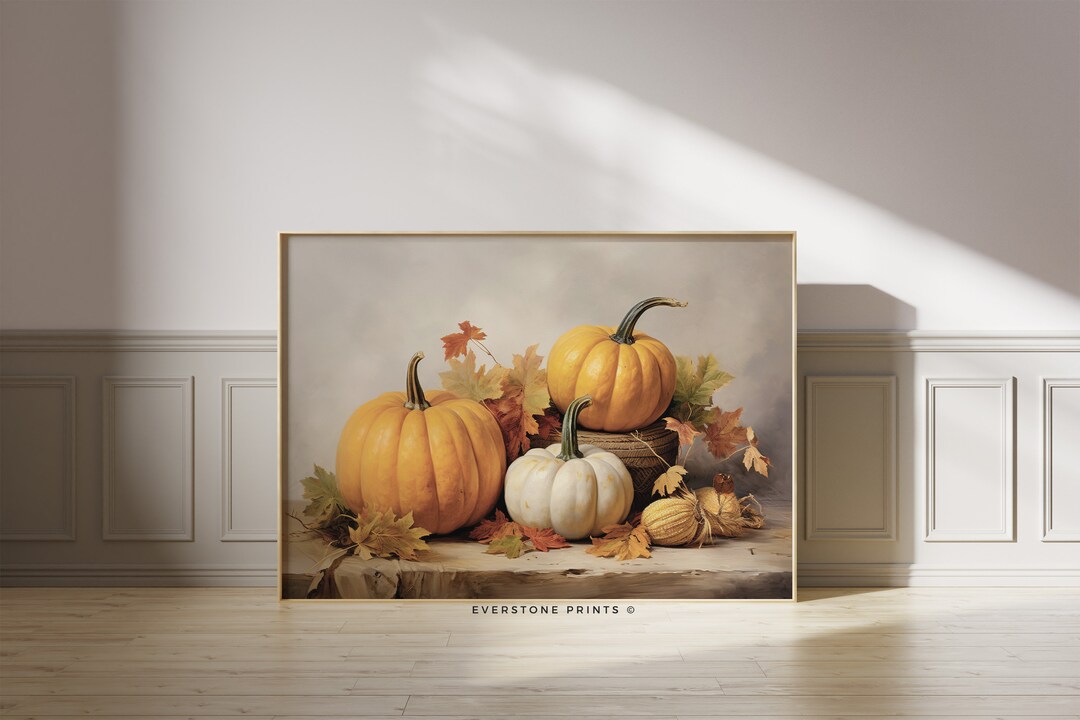 Vintage Pumpkin Still Life Painting | Rustic Fall Art, Autumn Wall ...