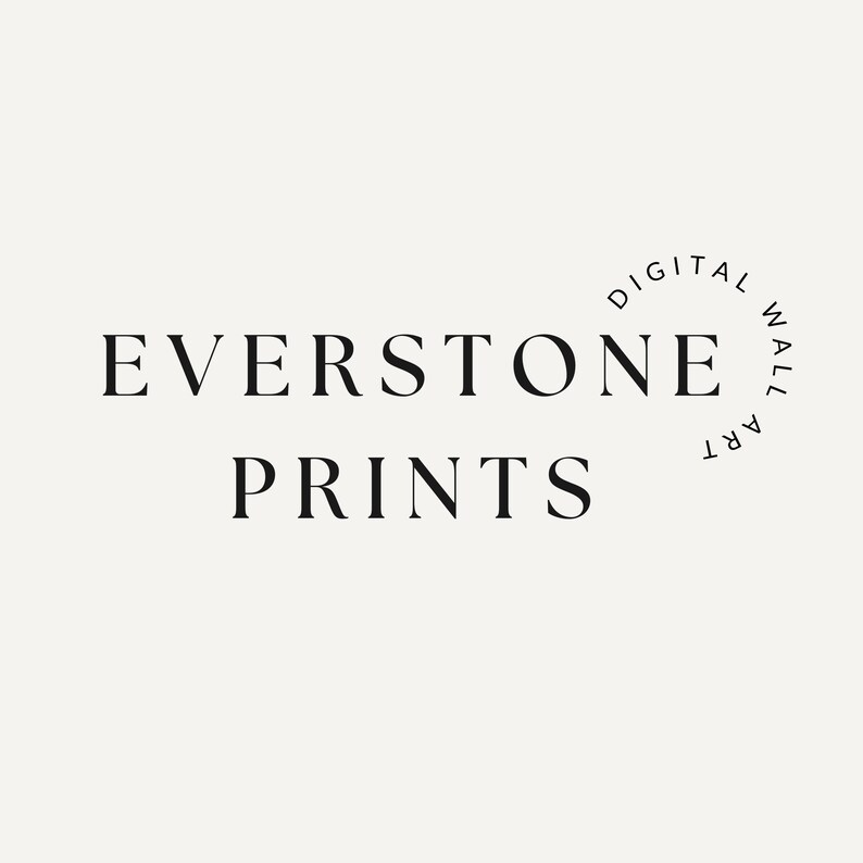 May include: Black and white logo for Everstone Prints, a digital wall art company.