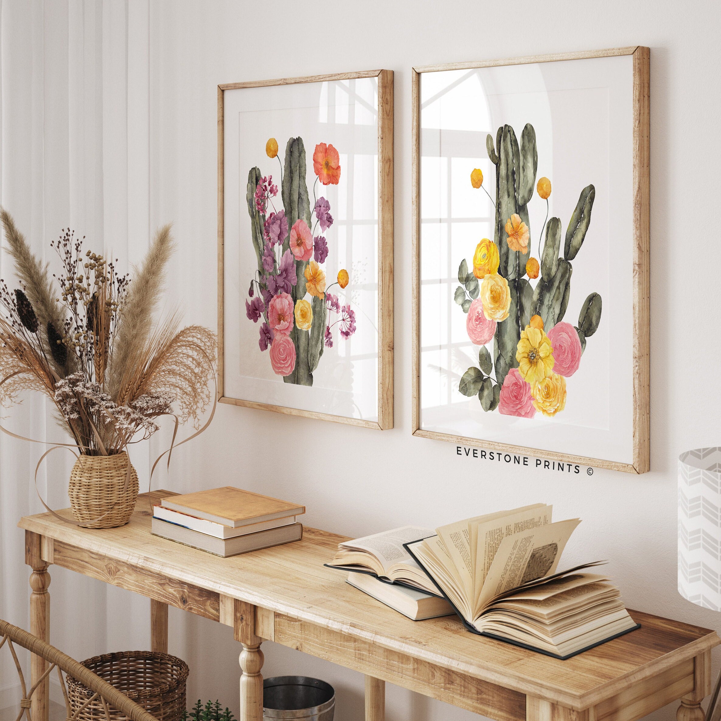 Set of 2 Cactus Wildflower Print | Botanical Print, Floral Wall Art ...