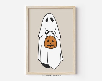 Halloween Ghost Art | Halloween Art Print, Halloween Poster, Halloween Printable, Ghost Print, Trendy Halloween Art, Trick or Treat Art