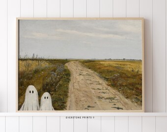 Vintage Ghost Painting Landscape | Spooky Wall Art, Vintage Halloween, Halloween Wall Art, Ghost Wall Decor, Halloween Printable, Ghost Art