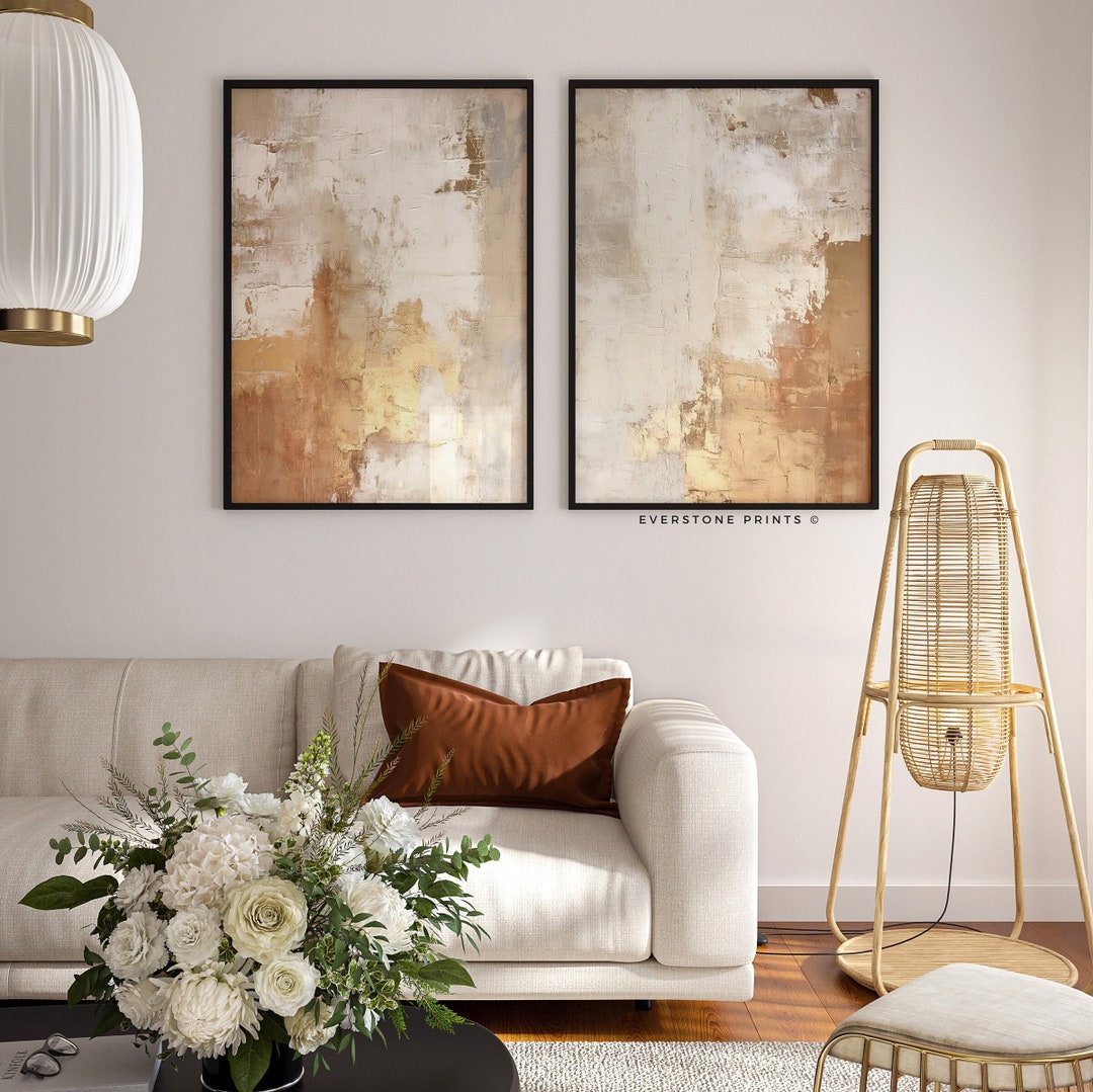 Beige Gold Abstract Textured Wall Art Simple Neutral Nordic Print ...
