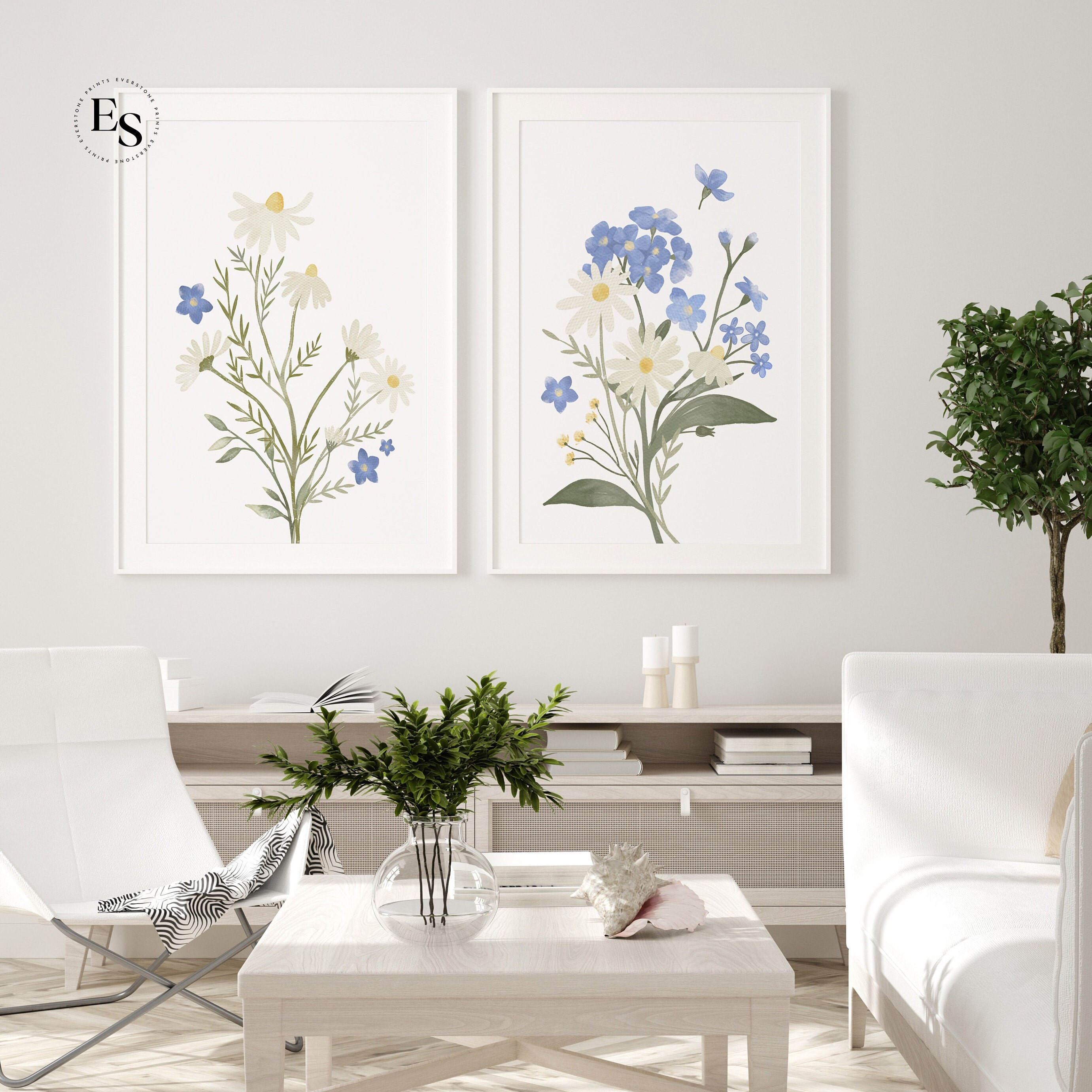 Watercolor Wildflower Set of 2 Prints | Colorful Bright Floral Prints ...