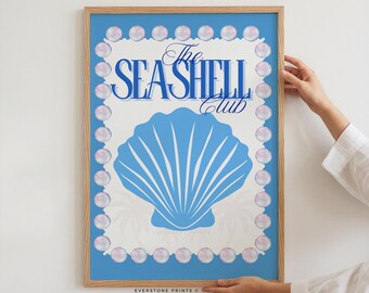 The Sea Shell Club | Beachy Wall Art, Girly Wall Art, Coastal Print, Beach Print, Colorful Preppy Trendy Summer Print, Seashell Print
