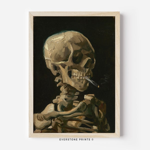 Van Gogh Skeleton Skull Print | Skull of a Skeleton Art, Classical Painting, Wall Art, Skull Art, Vintage Portrait Decor, Vintage Poster