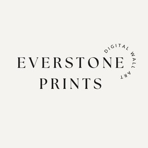 May include: Black and white logo for Everstone Prints, a digital wall art company.