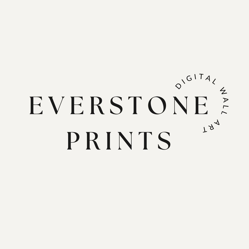May include: Black and white logo for Everstone Prints, a digital wall art company.